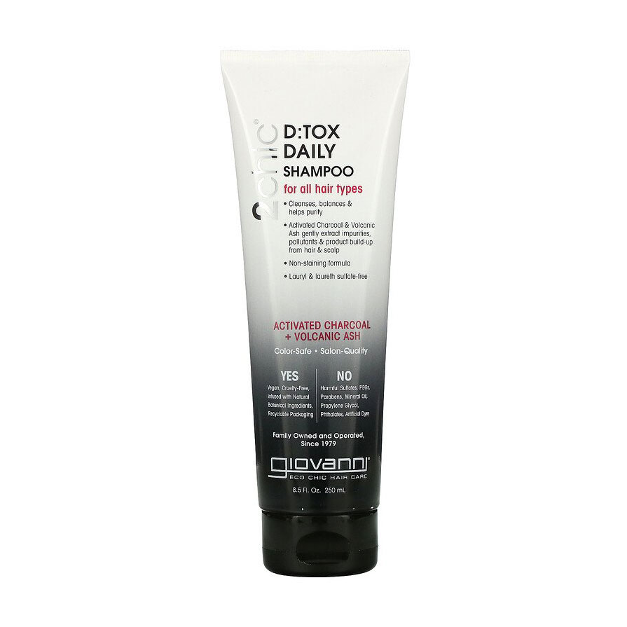 Детокс-шампунь Giovanni 2chic D:tox Daily Shampoo для всіх типів волосся, з активованим вугіллям та вулканічним попелом, 250 мл